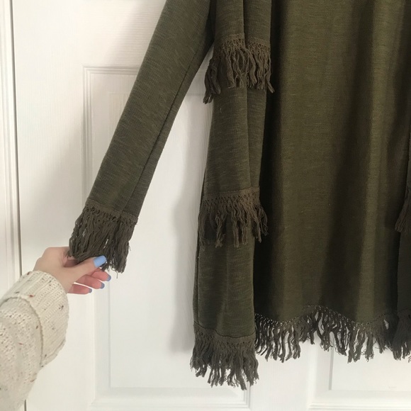 Army Green Fringe Cardigan - Picture 4 of 4